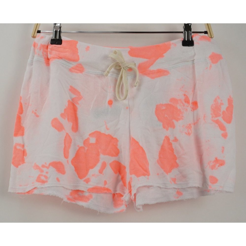 New 106$ SUNDRY Women's Sizes 1 / 2 M Pink‎ White Tie Dye Terry Raw Sweat Shorts
